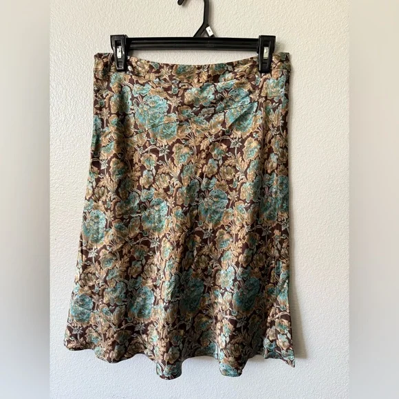 Vintage Banana Republic Silk Floral Midi Skirt Brown Blue Boho Size 6 - Picture 5 of 10